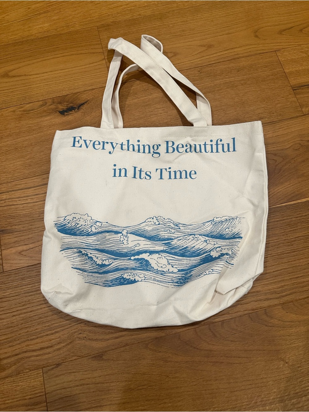 Canvas Tote Bag - Everything Beautiful in Its Time (Cream with Blue Print). New